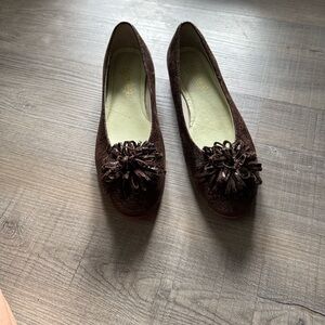 Chocolate Brown Flats with Floral Lace Detail